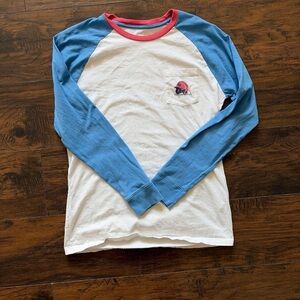 Vineyard Vines White Raglan Long Sleeve with Blue Sleeves and Pink Neckline
